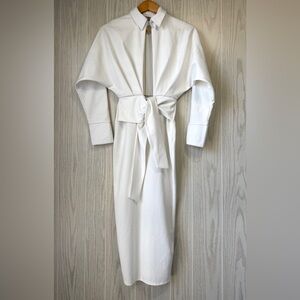 ASOS DESIGN White Tie-Waist Batwing Sleeve Shirt Midi Dress